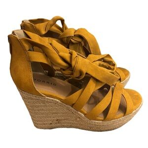 Mustard Color Lace Up Espadrille/Strappy Wedge